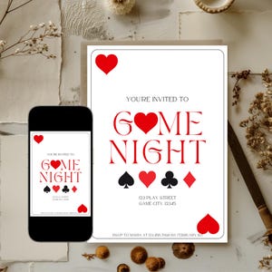 Spielabend Einladung Vorlage, Kartenspiel, Karten- & Brettspielabend, Pokerabend Digital Download, lustige Party einladen, anpassbare Einladung