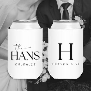 Monogram - Big Initial - Custom Wedding Can Coolers, Wedding Favors, Beverage Insulators, Beer Holder, Beer Cooler - Custom Favors - Wedding