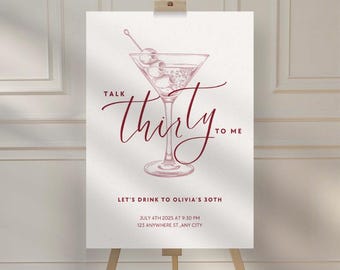 Custom Martini Glass Welcome Sign: 30th Birthday, Event (Digital or Printed Option)