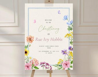 Floral Welcome Sign: Custom Christening, Wedding, Birthday (Digital or Printed)