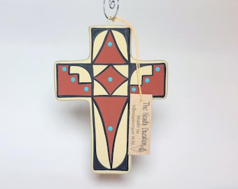 Ceramic Cross Ornament Painted Cinnamon & Tan SOLD INDIVIDUALLY Made in New Mexico