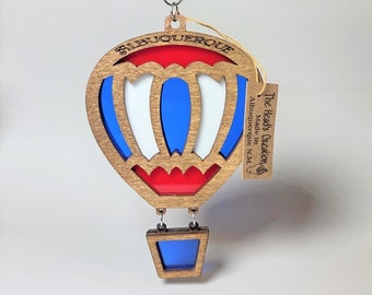 Hot Air Balloon Suncatcher Ornament Red White Blue ALBUQUERQUE