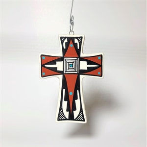 Ceramic Cross Ornament Painted Cinnamon & Black SOLD INDIVIDUALLY Made in New Mexico