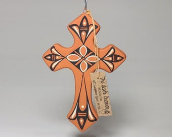 Ceramic Cross Ornament Painted Terra cotta and Ivory SOLD INDIVIDUALLY Made in New Mexico