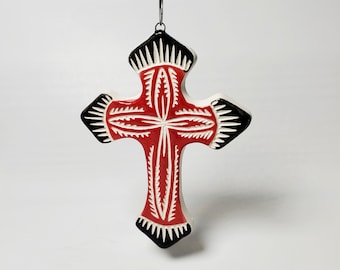 Ceramic Cross Ornament Bright Red & Black SOLD INDIVIDUALLY Made in New Mexico