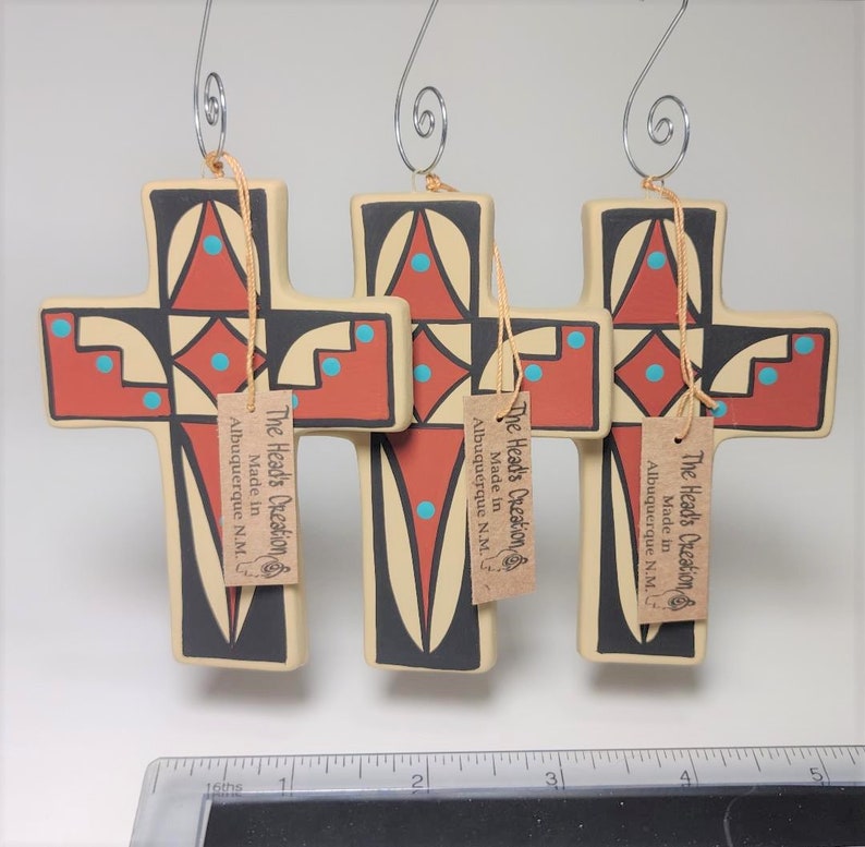 Ceramic Cross Ornament Painted Cinnamon & Tan SOLD INDIVIDUALLY Made in New Mexico image 2