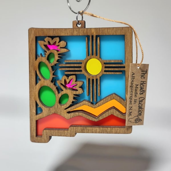 New Mexico Zia Cactus Suncatcher Ornament