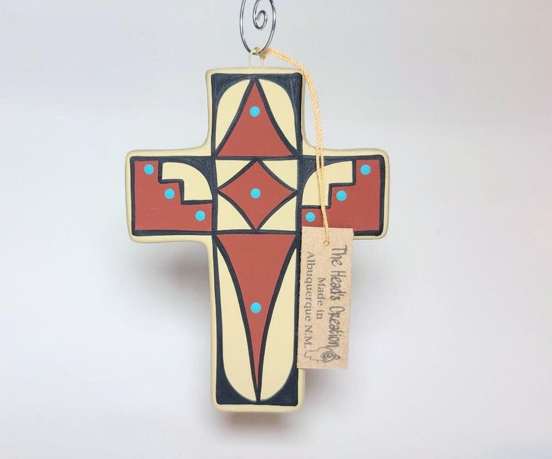 Ceramic Cross Ornament Painted Cinnamon & Tan SOLD INDIVIDUALLY Made in New Mexico image 1