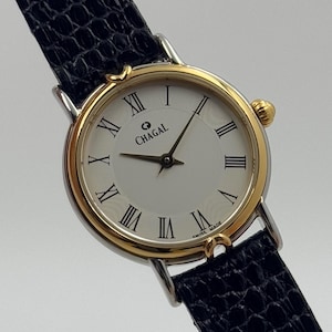 Vintage Chagal Swiss Wrist Watch: Elegant Men&#39;s Black Strap Watch