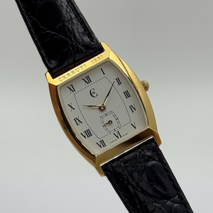 Cerruti 1881 Swiss Watch - Small Gold Case - Black Leather Strap - Vintage Style - Elegant & Unworn - Luxury Timepiece