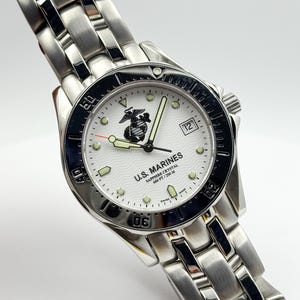 US Marines Stainless Steel Watch – Sapphire Crystal 660ft / 200m Water Resistant Military Timepiece, Gift for Him, Silver Watch