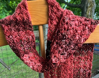 Brown and Rust Colored Lacy Alpaca Scarf, 100% Alpaca, Hand Crocheted