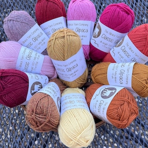 Classic Alpaca Yarn, DK Weight, Collection of Pinks, Reds, Oranges, Yellows, 110 Yards