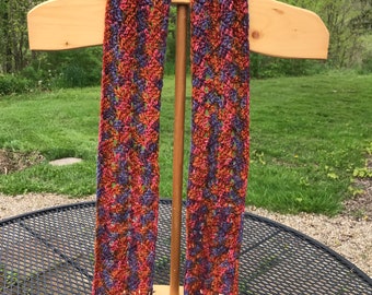 Hand Crocheted Alpaca Scarf, Hand Painted Yarn, Marti Gras