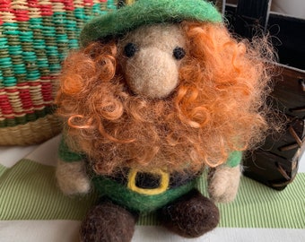 Needle Felted Alpaca Wool Irish Gnome Leprechaun Collectible Art Doll