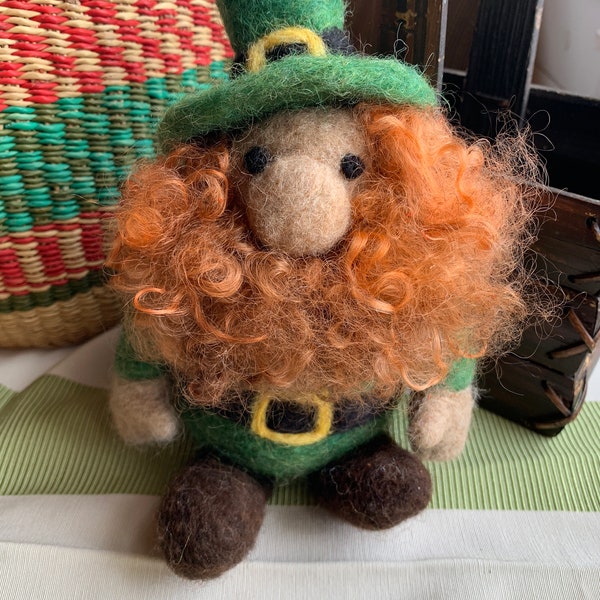 Needle Felted Alpaca Wool Irish Gnome Leprechaun Collectible Art Doll