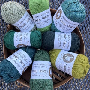 Classic Alpaca Yarn, DK Weight, 110 Yards,  Collection of Greens