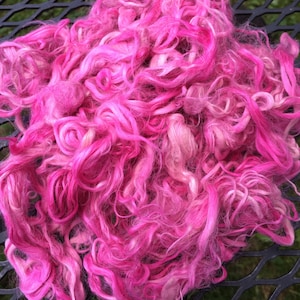 Hand Dyed Suri Alpaca Fiber, Cyclamen, Grown by Lorelei, 4&quot;, Doll Hair, Spinning Fiber, Felting Fiber, U.S. Grown Alpaca