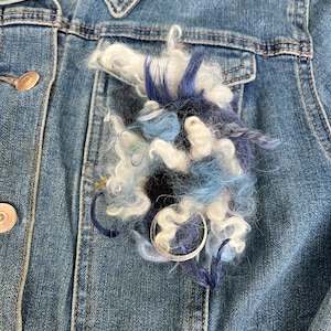 Fiber Art Brooch: Wool, Suri Locks & Repurposed Hoop Earring