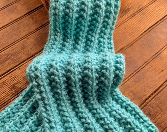 Alpaca Wool Scarf, Bulky Ribbed Scarf, Seafoam