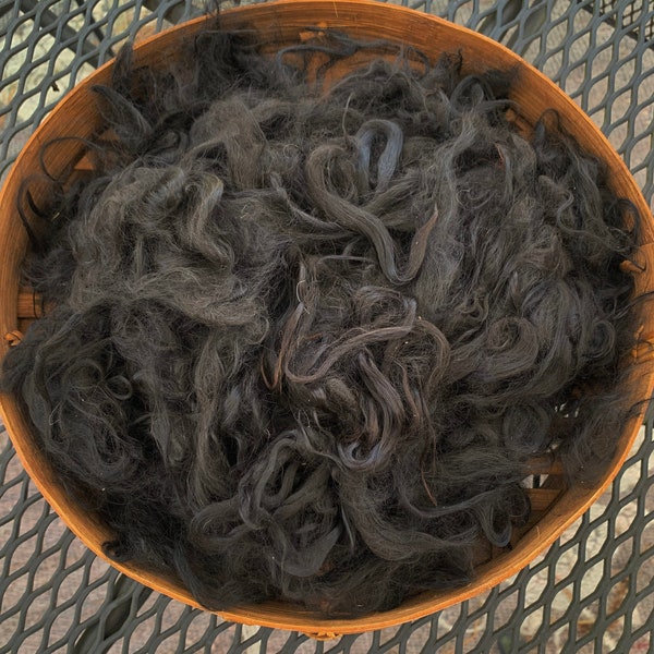 Suri Alpaca Fiber, 2 Ounces, True Black Alpaca, 5 Inches, "Midnight",  Spinning Fiber, Felting Fiber, U.S. Grown Alpaca