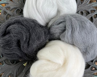 Gray Mix 100% Baby Alpaca Roving for Spinning and Felting, 4 Ounces