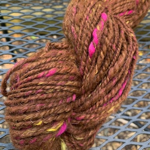 Handspun 100% Alpaca Yarn, Worsted Weight, Brown with Hand-Dyed Accents