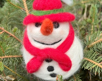 Handcrafted Needle Felted Snowman Collectible