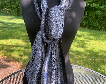 Hand Crocheted 100% Alpaca Scarf, Blueberry Buckle, Made to Order