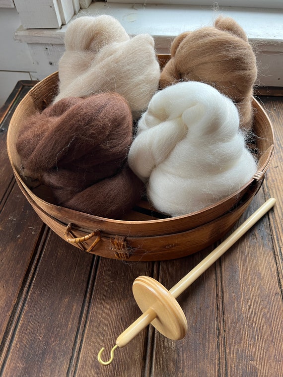 Beginner Drop Spindle Kit, Alpaca Roving, with Instructions