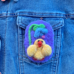 Needle Felted Yellow Chick Brooch, Needle Felted Pin, Alpaca Wool