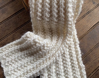 Bulky Alpaca Wool Scarf, Hand Crocheted White Winter Scarf