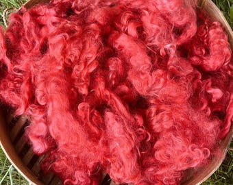 Hand Dyed Mohair Fiber – Crabapple – Spinning or Felting – 2 oz
