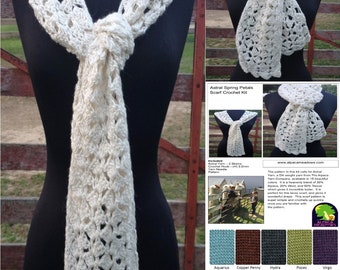 DIY Scarf Crochet Kit, Spring Petals Scarf, Astral Yarn, Crochet Pattern, Crochet Hook, Many Colors