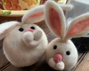 Needle Felted Roly Poly White Bunny Rabbit, Easter Gift