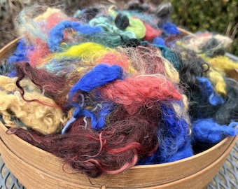 Hand Dyed Mohair Fiber – Mixed Colors – Spinning or Felting – 2 oz