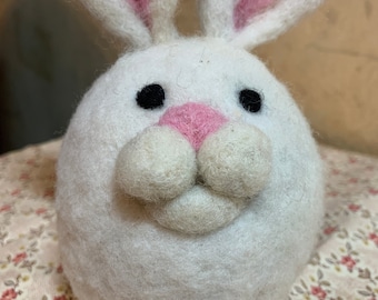 Needle Felted Roly Poly White Bunny Rabbit