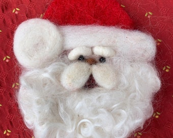 Needle Felted Santa Pin - Handmade Christmas Brooch, Festive Holiday Accessory, Santa Claus Gift, Cute Winter Jewelry, Stocking Stuffer