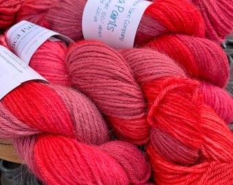 100% Alpaca Yarn, DK Weight, Hand Dyed, 220 Yards, 3.5 Ounces, Paca-Paints, Knitting, Crochet, Weaving, Felting, "Ruby Slippers"