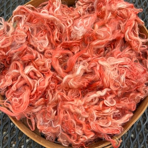 Suri Alpaca Fiber, 6 Inches, 2 Ounces, Watermelon, Doll Hair, Spinning Fiber, Felting Fiber, U.S. Grown Alpaca
