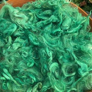 Hand Dyed Suri Alpaca Fiber, Avocado, Grown by Ariella, Doll Hair, Spinning Fiber, Felting Fiber, U.S. Grown Alpaca