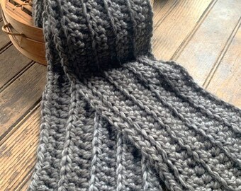 Bulky Ribbed Alpaca Wool Scarf, Color of Choice, MADE TO ORDER