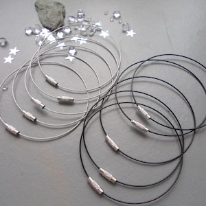 Pack of 1, 5 or 10 Ready Made Silver or Black stainless steel wire bracelets, screw clasp, make yr own bracelets, add beads charms