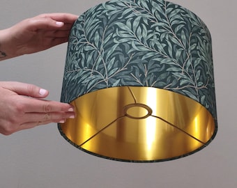 Handmade William Morris Nude Green Lampshade - Willow Bough Design with Gold Interior