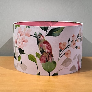 Handcrafted Bird and Pink Flowers Lampshade - Nature Inspired Home Decor