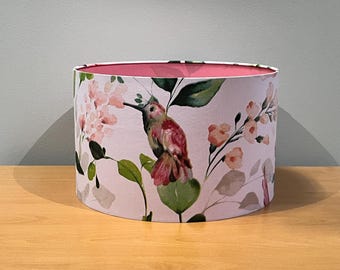 Handcrafted Bird and Pink Flowers Lampshade - Nature Inspired Home Decor