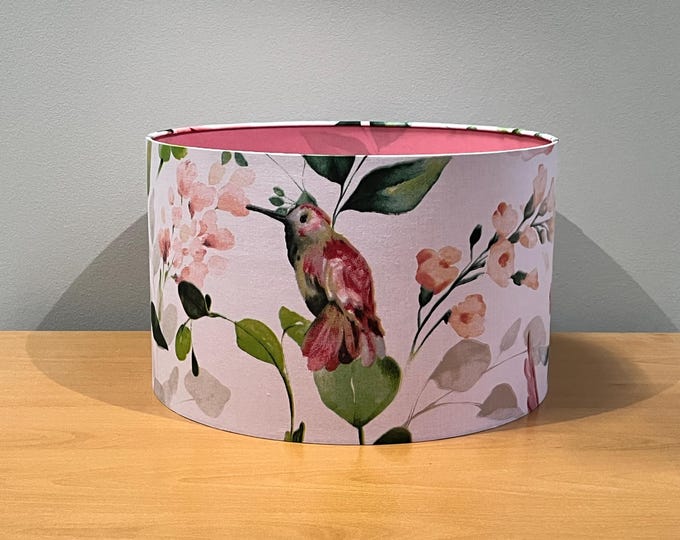 Handcrafted Bird and Pink Flowers Lampshade - Nature Inspired Home Decor
