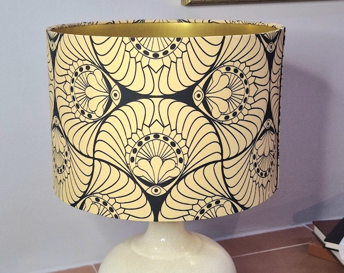 Warm Gold Art Deco Lampshade - Cosmic Eye Design in Vintage Glam Style