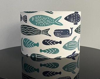 Oceanic Blue Fish Motif Lampshade - Handcrafted Luxury Home Decor