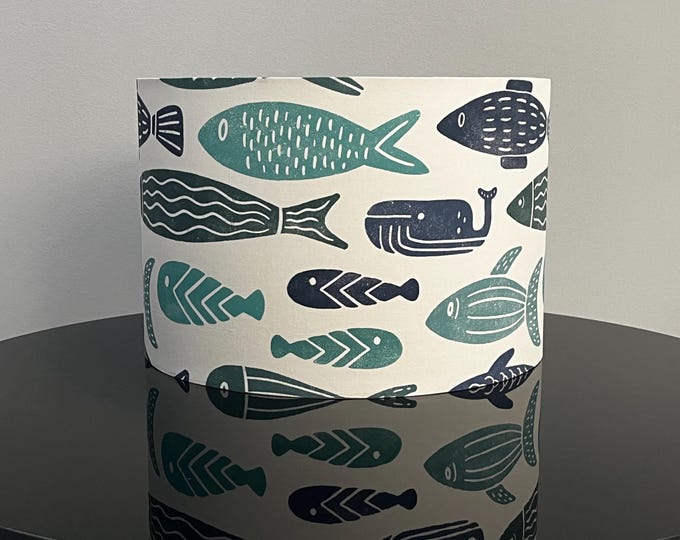 Oceanic Blue Fish Motif Lampshade - Handcrafted Luxury Home Decor